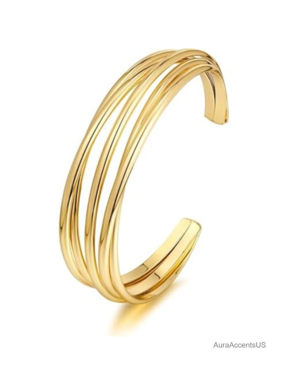 18K Gold Plated Multi-Layer Cross Wire Cuff Bracelet for Women